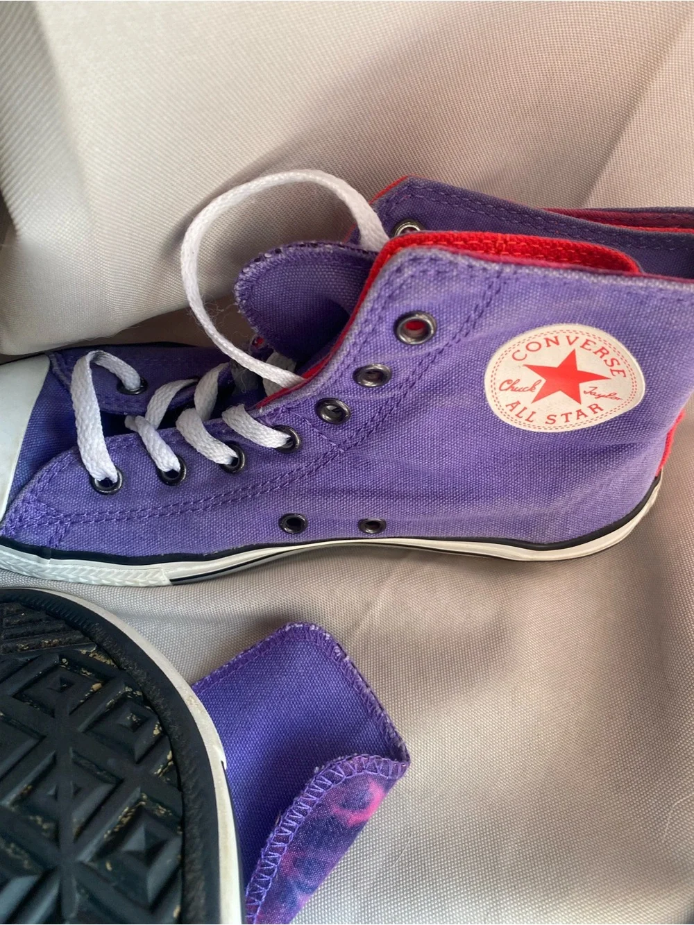 Converse Kids High Top Sneakers in Purple with Red Accents